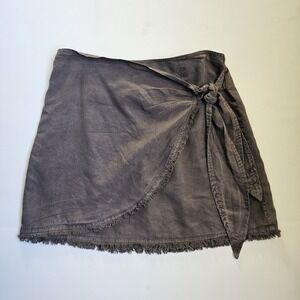 Cloth & Stone Skirt Womens S Gray Mini Casual Wrap Frayed Edge Summer Preppy